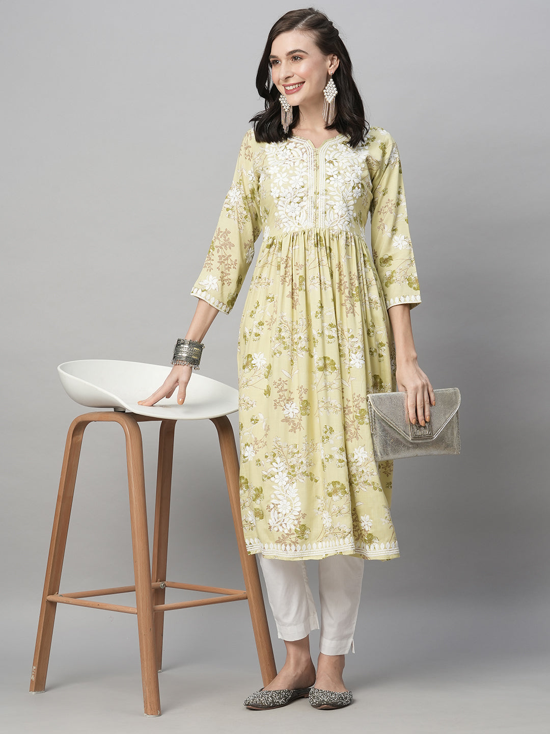 Rayon Printed Anarkali Lucknowi Chikankari Ethnic Wear Kurta