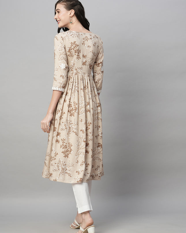 Rayon Printed Anarkali Lucknowi Chikankari Ethnic Wear Kurta