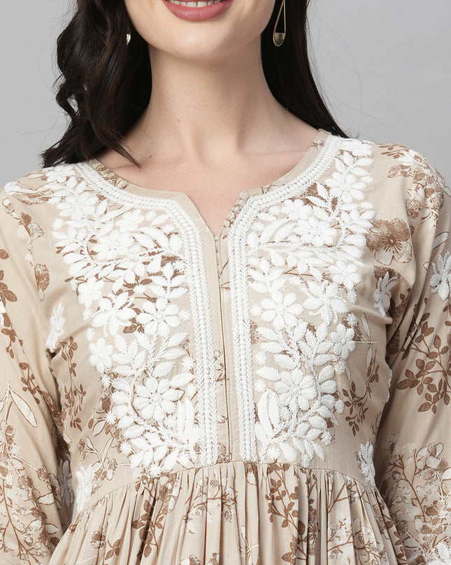 Rayon Printed Anarkali Lucknowi Chikankari Ethnic Wear Kurta