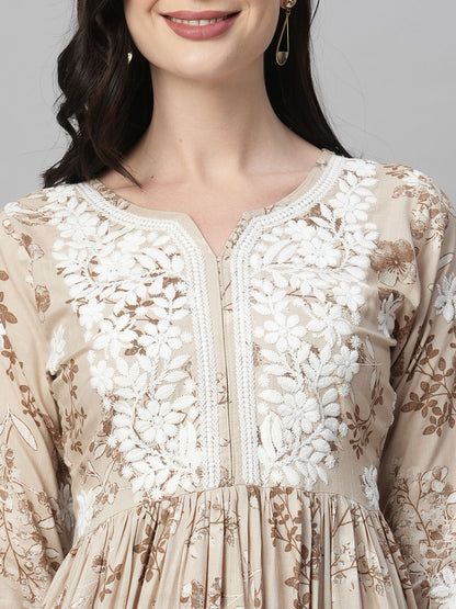 Rayon Printed Anarkali Lucknowi Chikankari Ethnic Wear Kurta