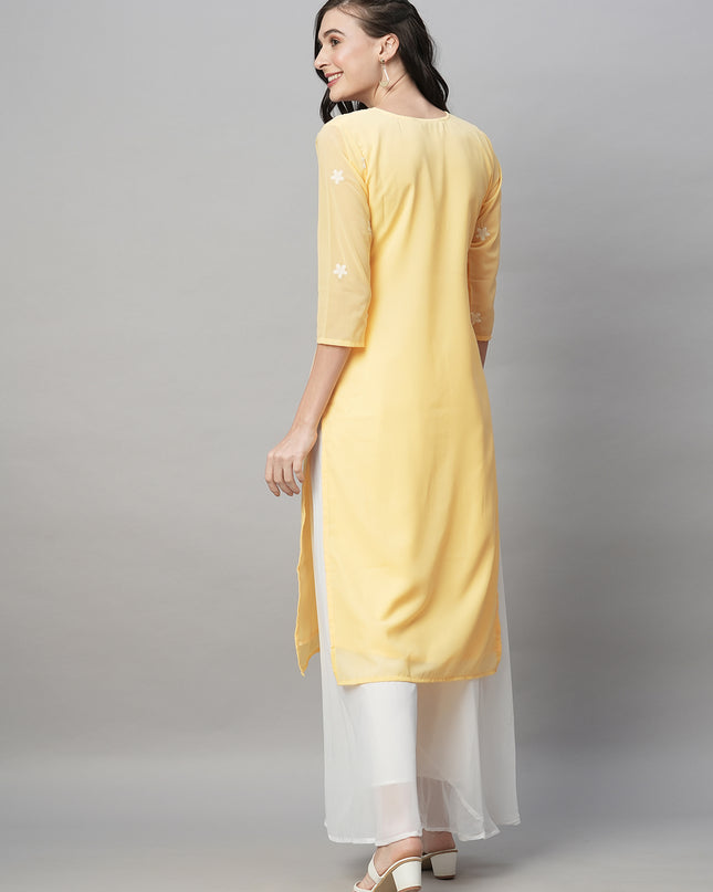 Women's Georgette Straight Lucknowi Chikankari Ethinic Wear Kurta