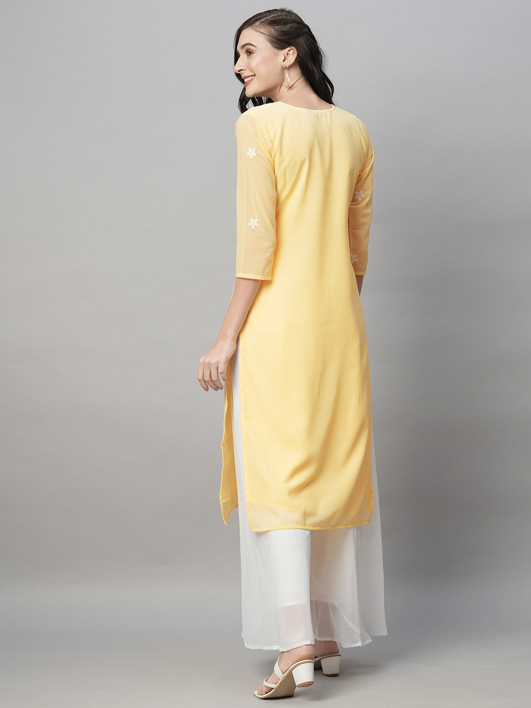 Women's Georgette Straight Lucknowi Chikankari Ethinic Wear Kurta