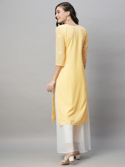 RATAN Women's Georgette Straight Lucknowi Chikankari Ethinic Wear Kurta