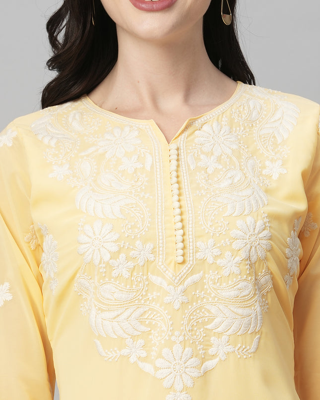 Women's Georgette Straight Lucknowi Chikankari Ethinic Wear Kurta