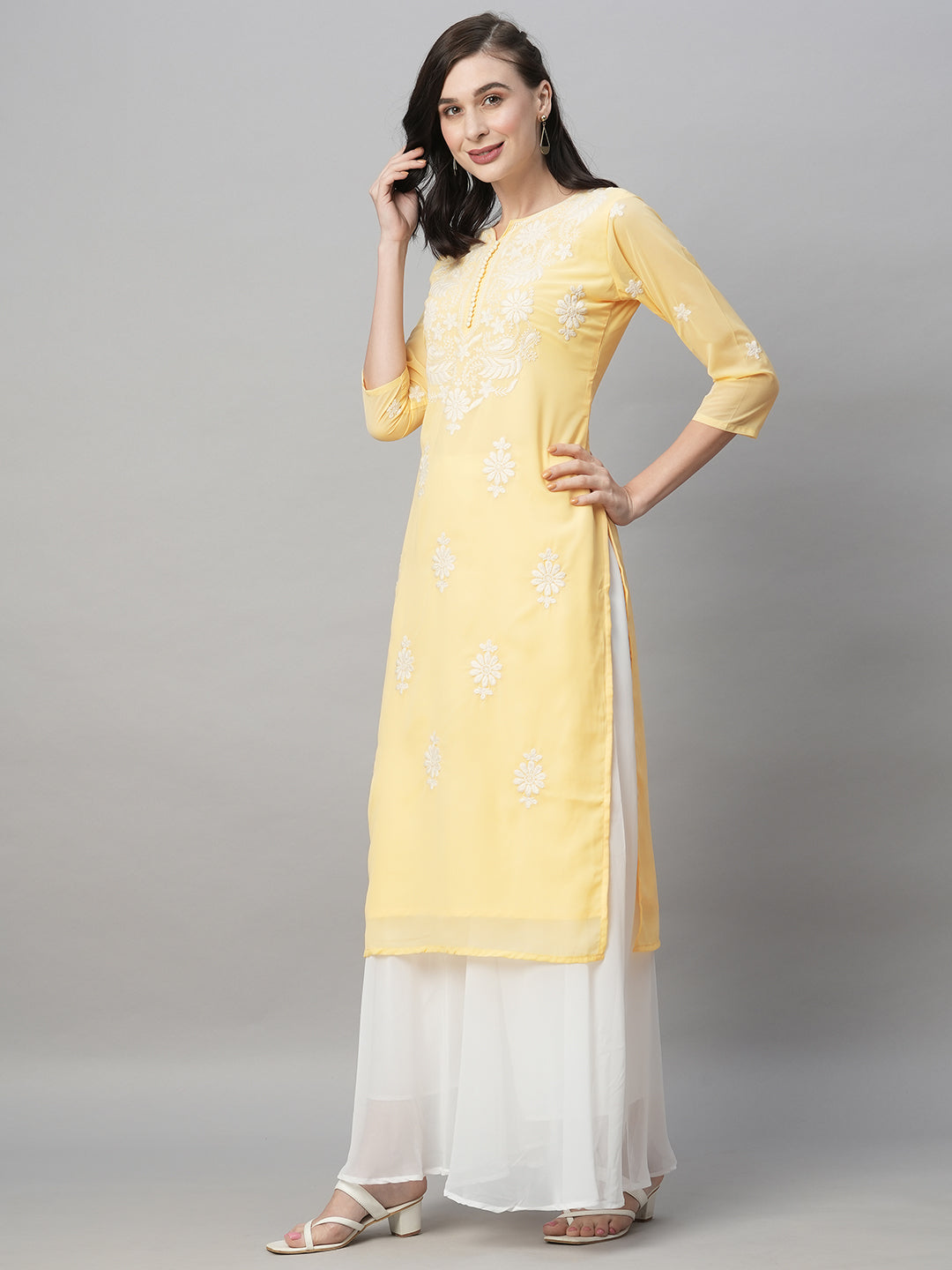 RATAN Women's Georgette Straight Lucknowi Chikankari Ethinic Wear Kurta