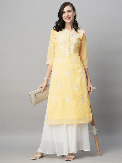 RATAN Women's Georgette Straight Lucknowi Chikankari Ethinic Wear Kurta