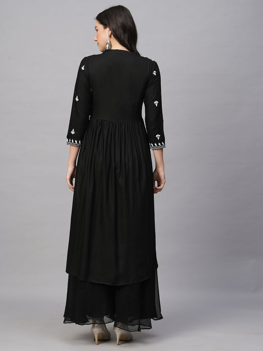Women's Rayon Anarkali Lucknowi Chikankari Ethnic Wear Kurta