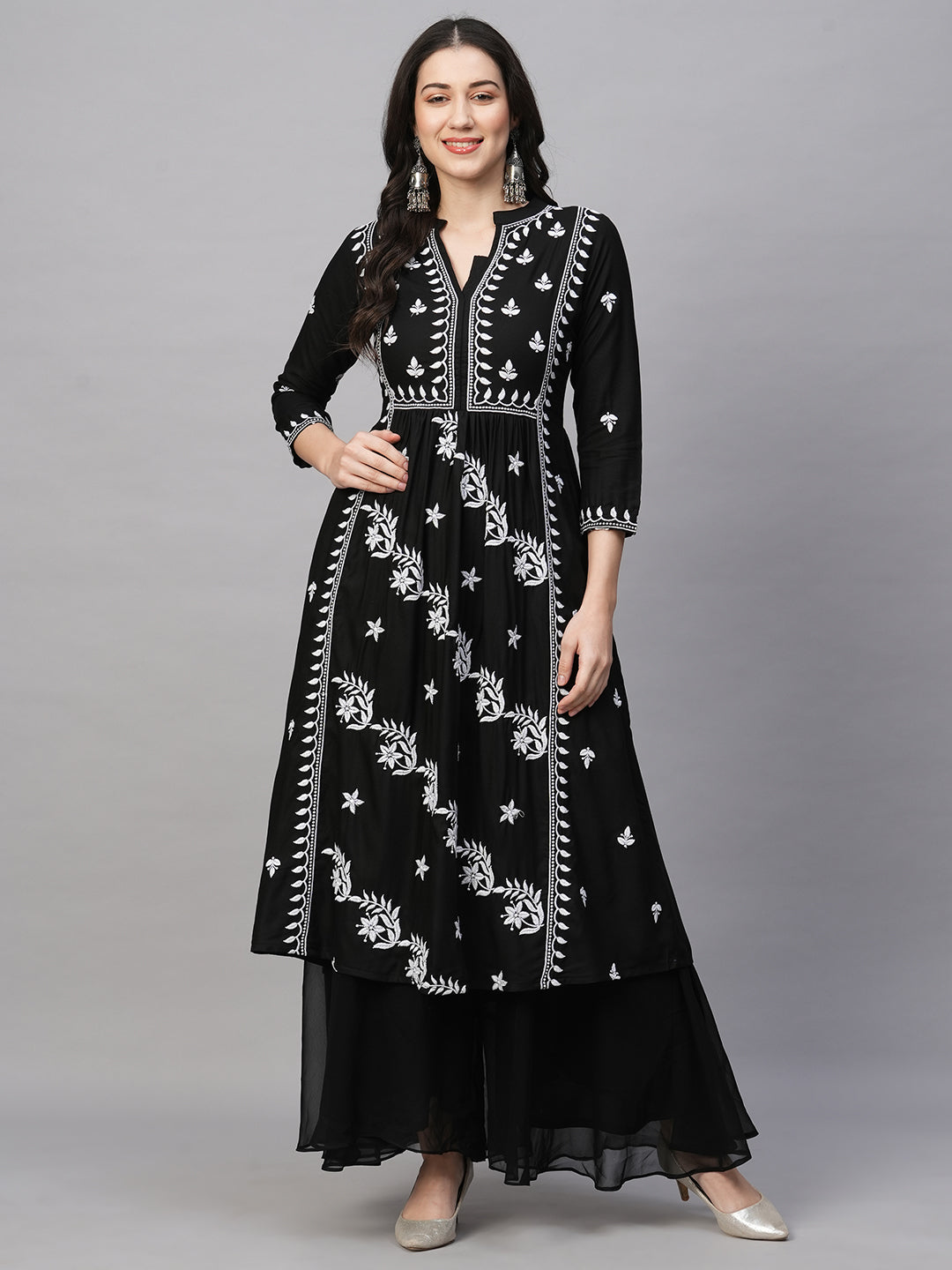 RATAN Women's Rayon Anarkali Lucknowi Chikankari Ethnic Wear Kurta