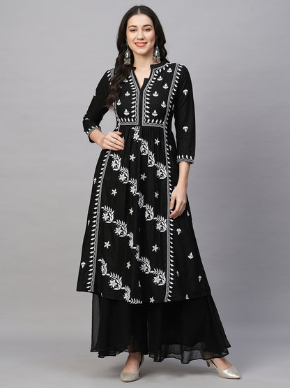 RATAN Women's Rayon Anarkali Lucknowi Chikankari Ethnic Wear Kurta