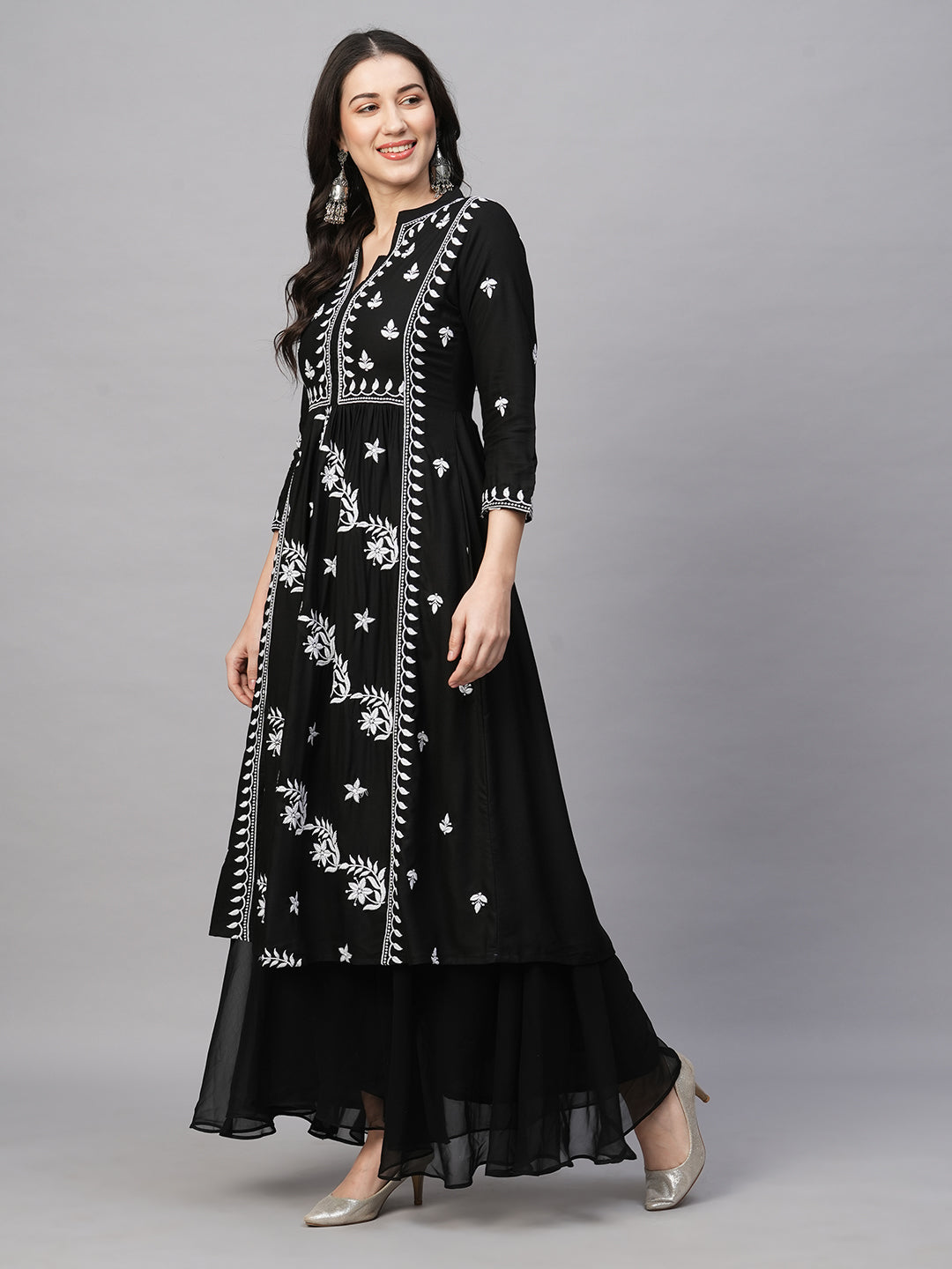 RATAN Women's Rayon Anarkali Lucknowi Chikankari Ethnic Wear Kurta