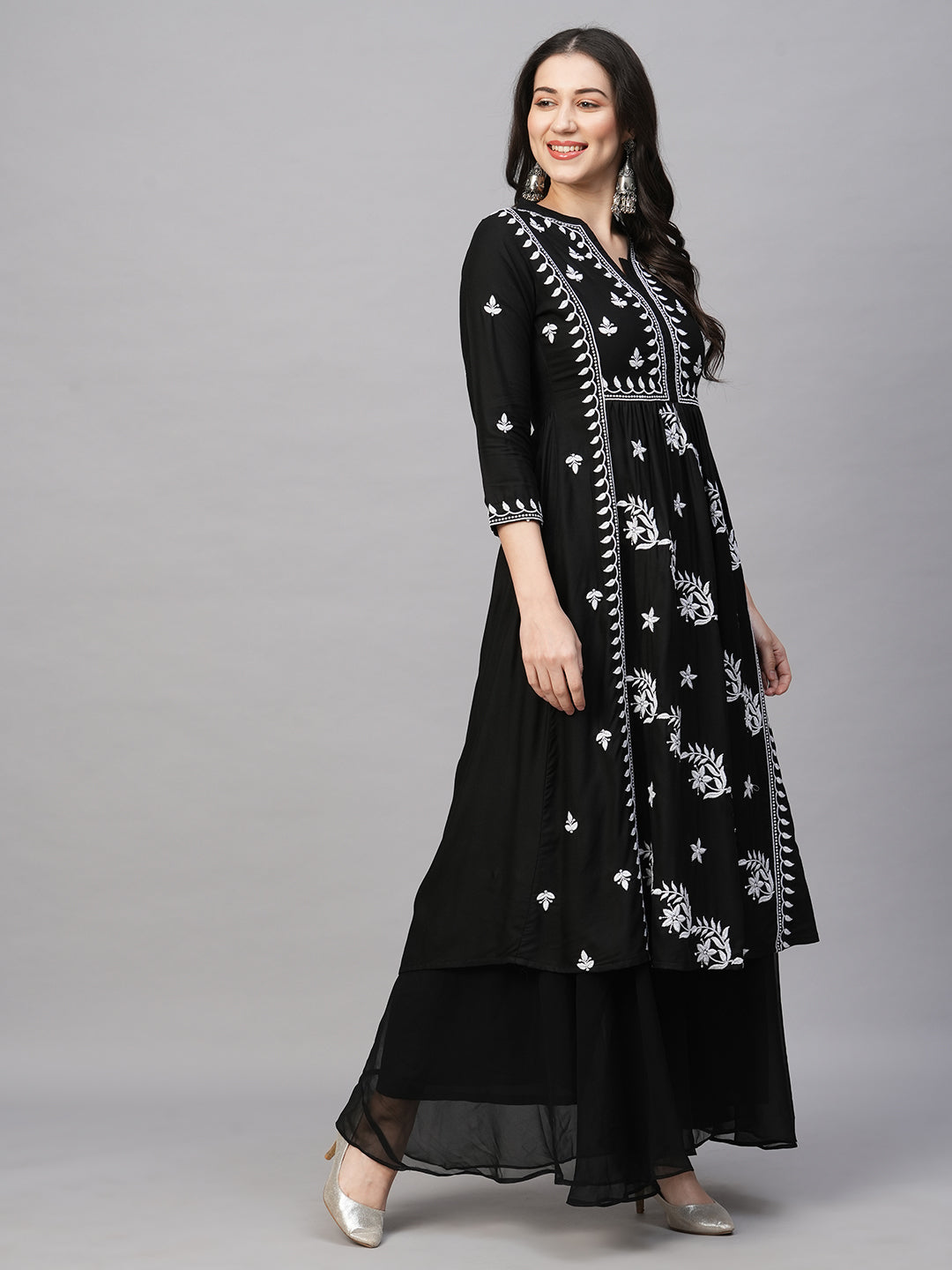 Women's Rayon Anarkali Lucknowi Chikankari Ethnic Wear Kurta