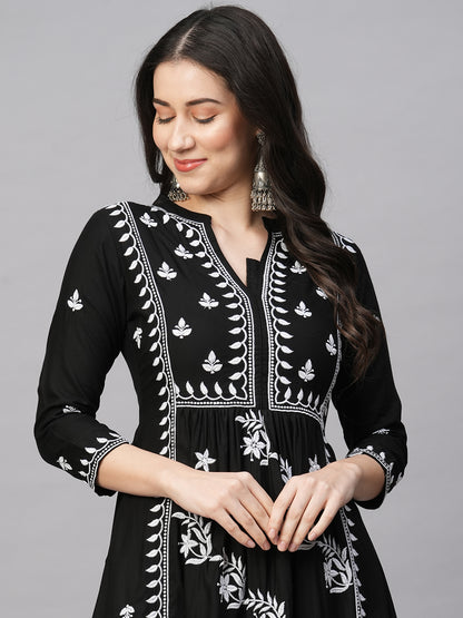 Women's Rayon Anarkali Lucknowi Chikankari Ethnic Wear Kurta