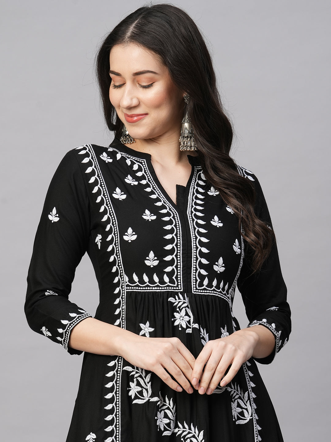 RATAN Women's Rayon Anarkali Lucknowi Chikankari Ethnic Wear Kurta