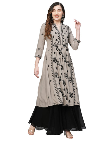 Women's Rayon Anarkali Lucknowi Chikankari Ethnic Wear Kurta