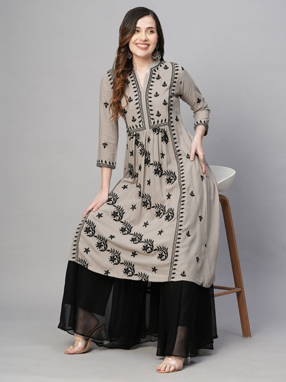 Women's Rayon Anarkali Lucknowi Chikankari Ethnic Wear Kurta