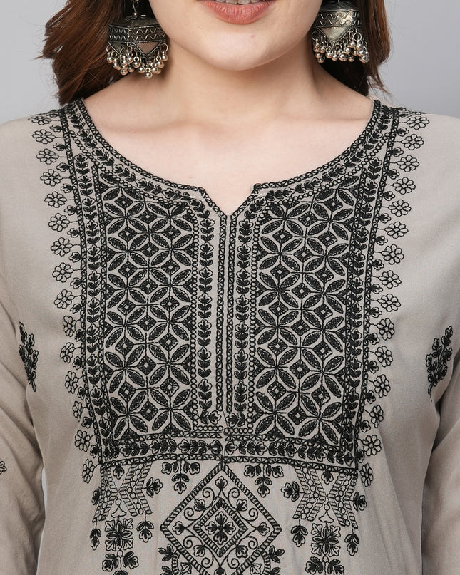 Rayon Straight Lucknowi Chikankari Ethnic Wear Kurta