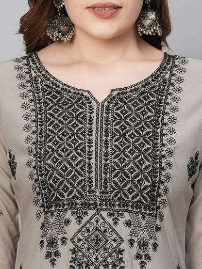 Rayon Straight Lucknowi Chikankari Ethnic Wear Kurta