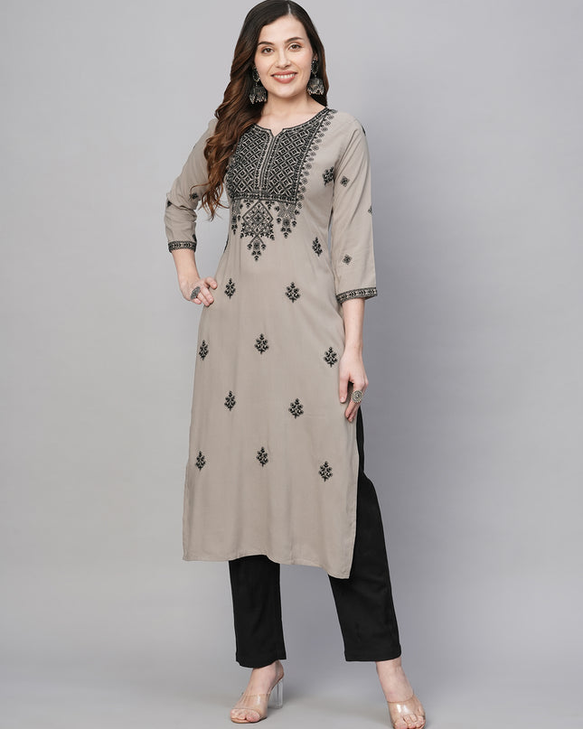 Rayon Straight Lucknowi Chikankari Ethnic Wear Kurta