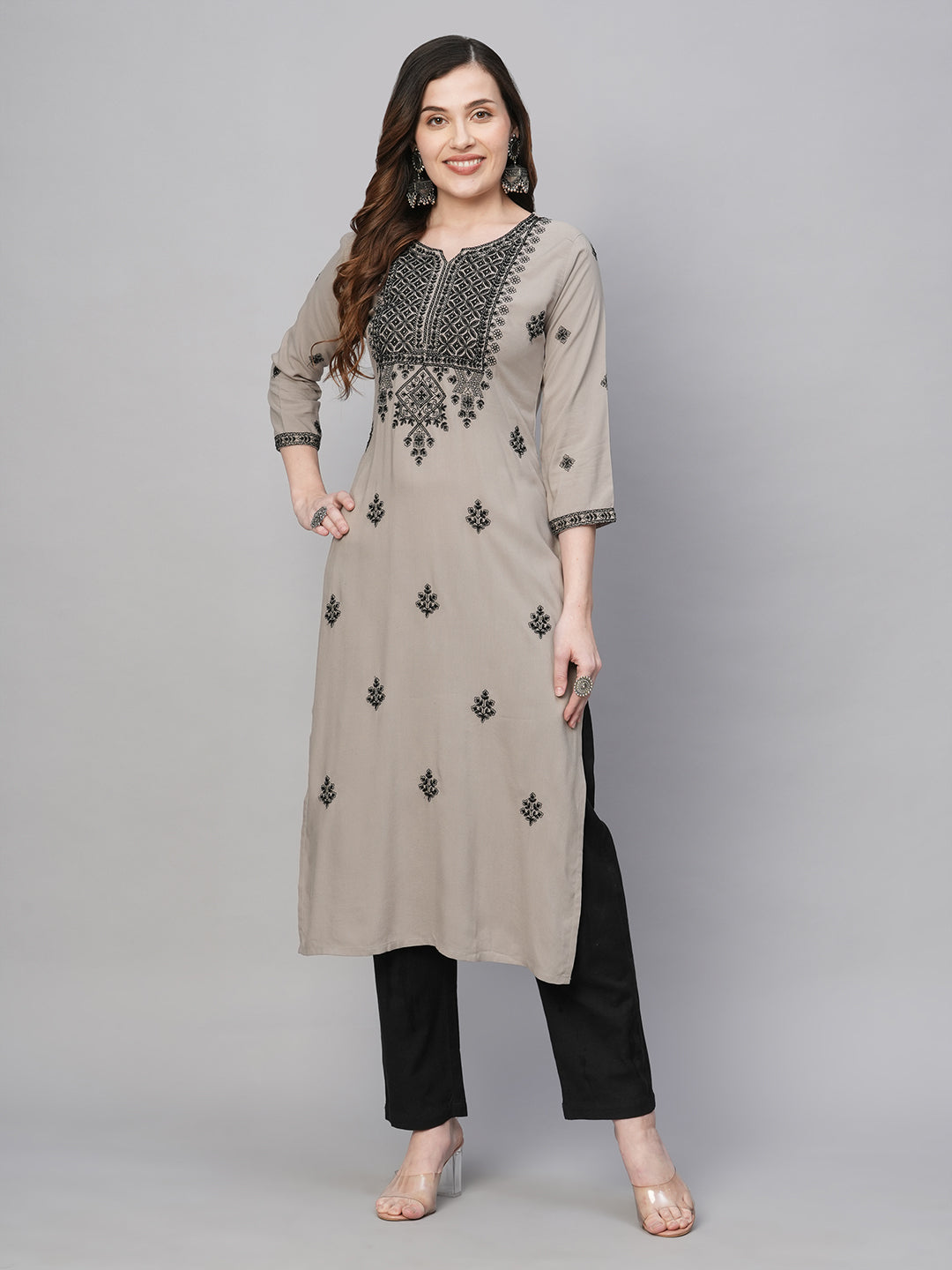 Rayon Straight Lucknowi Chikankari Ethnic Wear Kurta