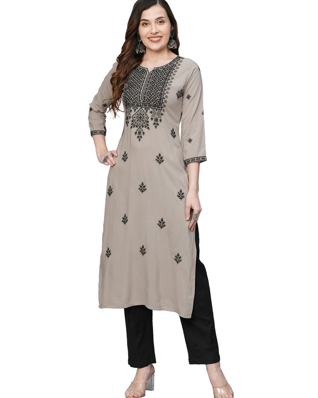 Rayon Straight Lucknowi Chikankari Ethnic Wear Kurta