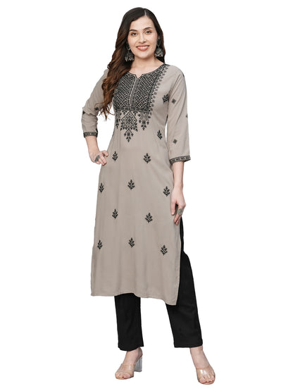Rayon Straight Lucknowi Chikankari Ethnic Wear Kurta