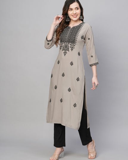 Rayon Straight Lucknowi Chikankari Ethnic Wear Kurta