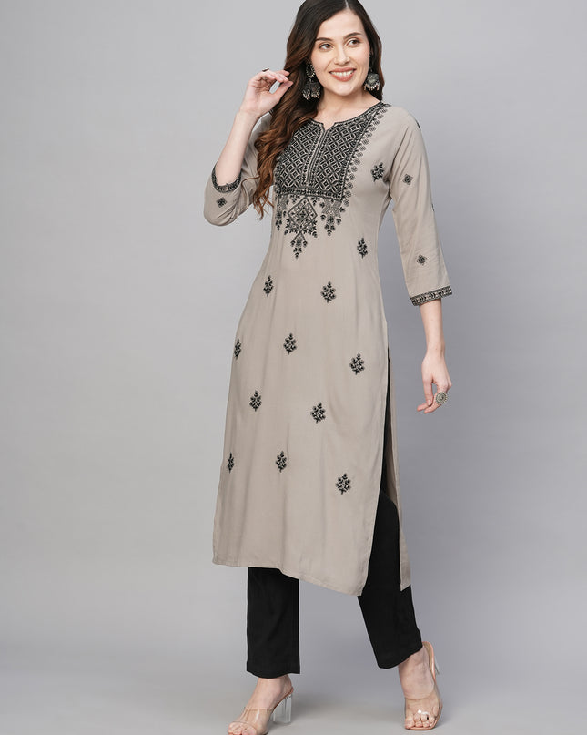 Rayon Straight Lucknowi Chikankari Ethnic Wear Kurta