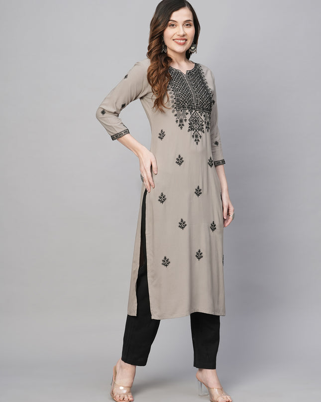 Rayon Straight Lucknowi Chikankari Ethnic Wear Kurta