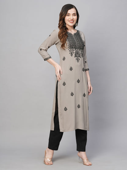 Rayon Straight Lucknowi Chikankari Ethnic Wear Kurta
