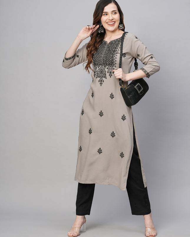 Rayon Straight Lucknowi Chikankari Ethnic Wear Kurta