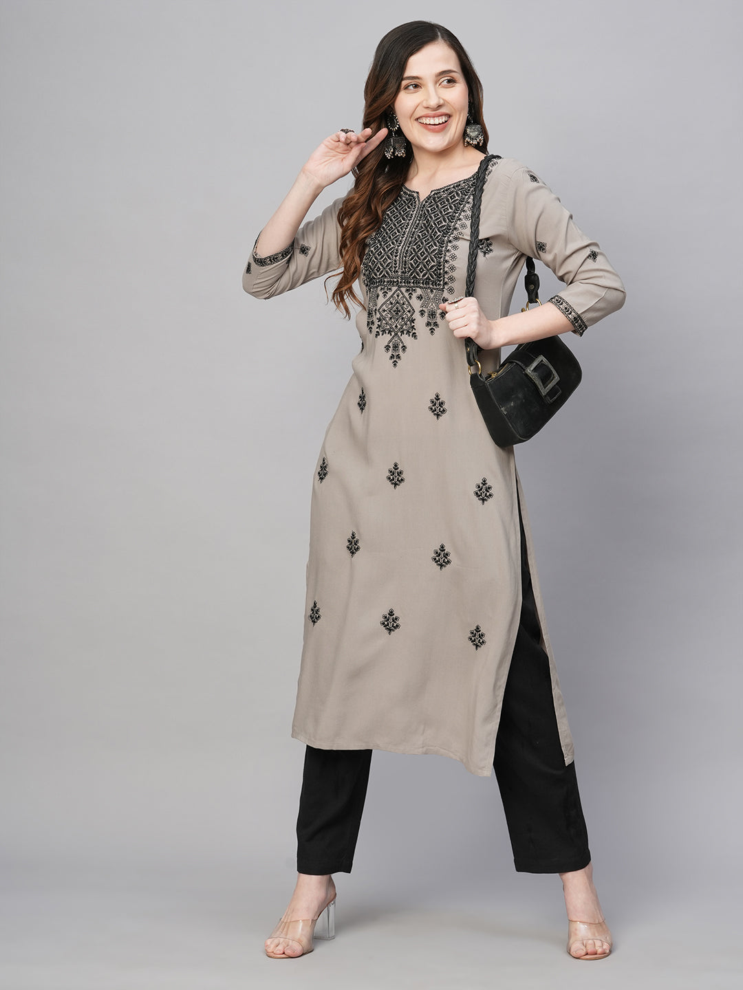 Rayon Straight Lucknowi Chikankari Ethnic Wear Kurta