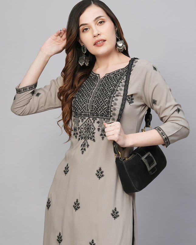 Rayon Straight Lucknowi Chikankari Ethnic Wear Kurta