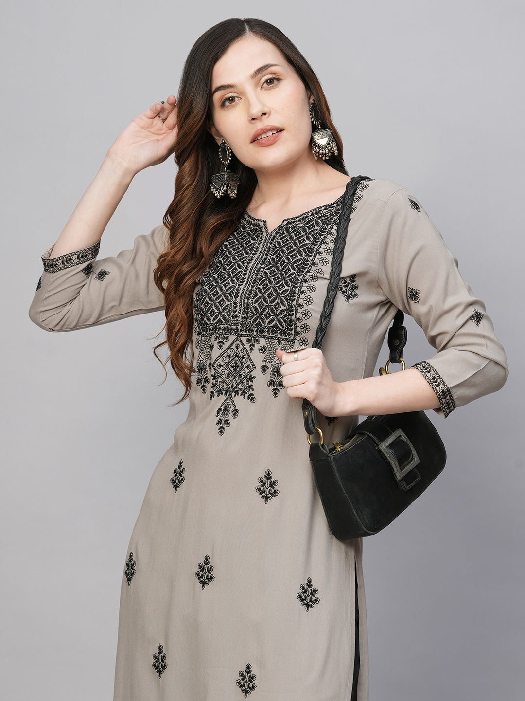 Rayon Straight Lucknowi Chikankari Ethnic Wear Kurta