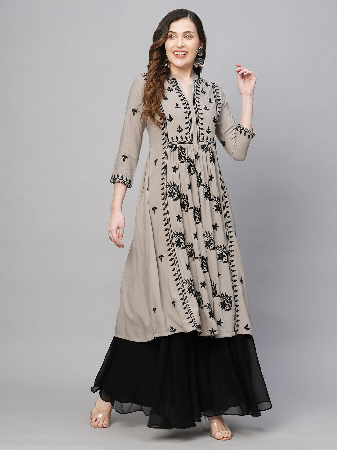 RATAN Women's Rayon Anarkali Lucknowi Chikankari Ethnic Wear Kurta