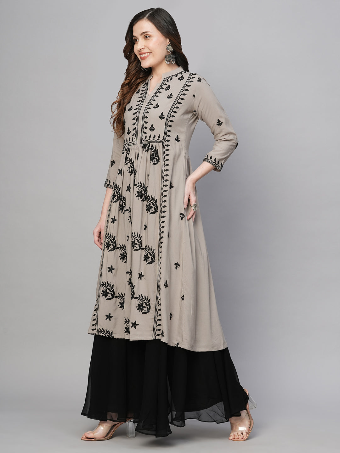 RATAN Women's Rayon Anarkali Lucknowi Chikankari Ethnic Wear Kurta
