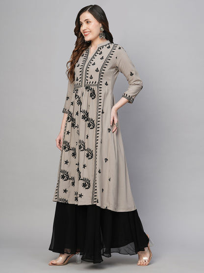 RATAN Women's Rayon Anarkali Lucknowi Chikankari Ethnic Wear Kurta