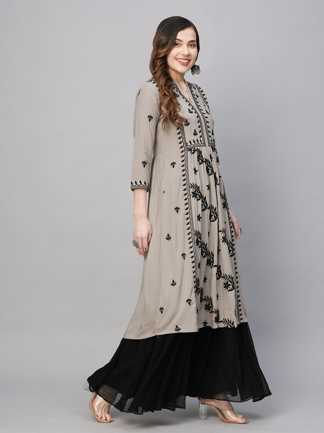 RATAN Women's Rayon Anarkali Lucknowi Chikankari Ethnic Wear Kurta