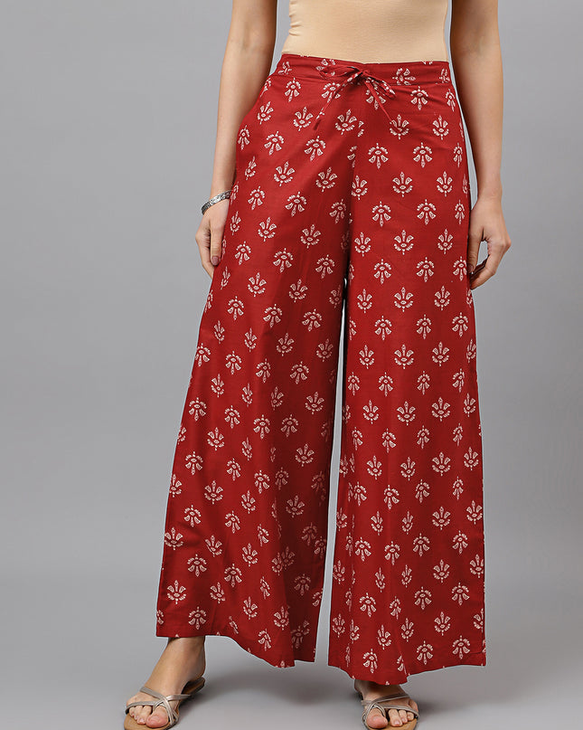 Women's Cotton Printed Loose Fit Flared Wide Leg Palazzo Pants