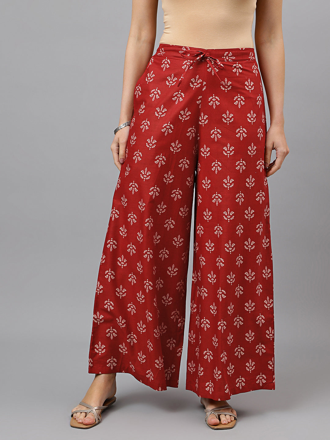 Women's Cotton Printed Loose Fit Flared Wide Leg Palazzo Pants