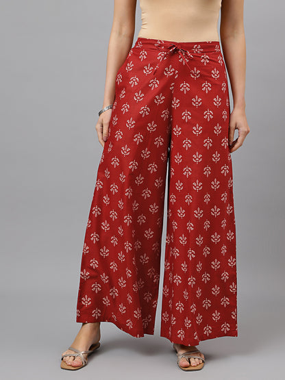 Women's Cotton Printed Loose Fit Flared Wide Leg Palazzo Pants