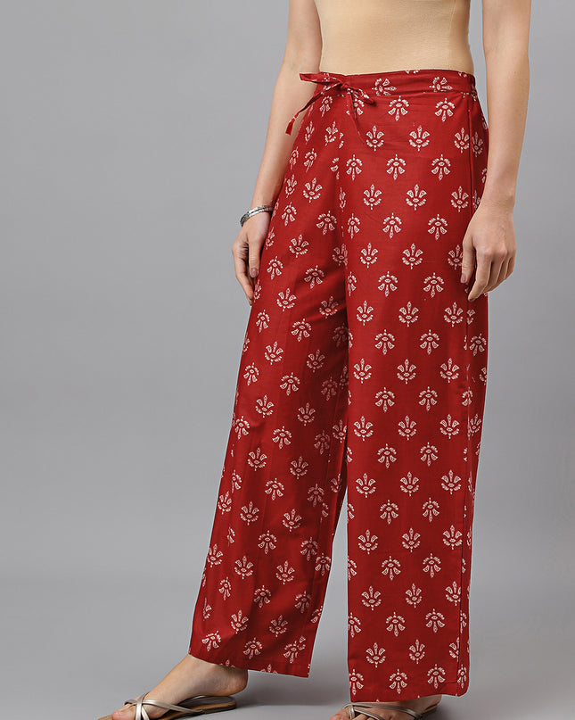 Women's Cotton Printed Loose Fit Flared Wide Leg Palazzo Pants