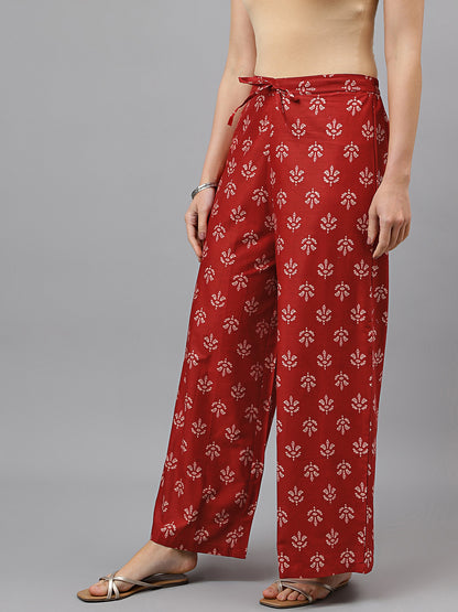 Women's Cotton Printed Loose Fit Flared Wide Leg Palazzo Pants