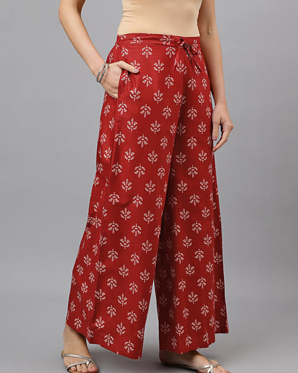 Women's Cotton Printed Loose Fit Flared Wide Leg Palazzo Pants