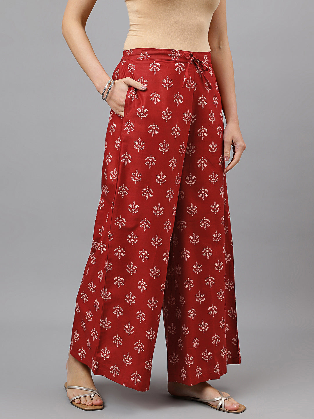 Women's Cotton Printed Loose Fit Flared Wide Leg Palazzo Pants