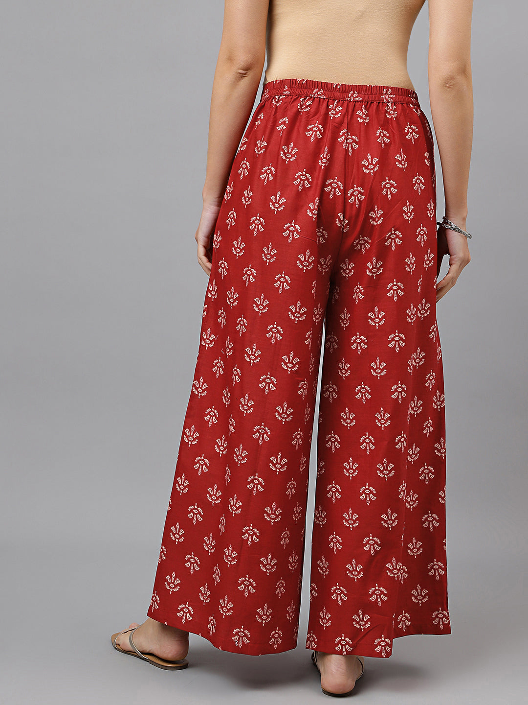 Women's Cotton Printed Loose Fit Flared Wide Leg Palazzo Pants
