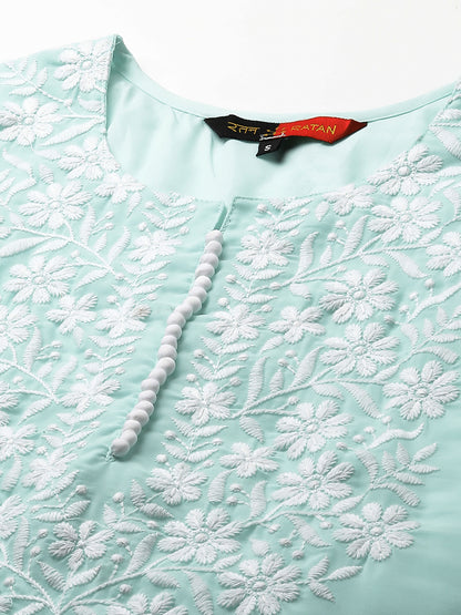 RATAN Women's Georgette Straight Lucknowi Chikankari Ethnic Wear Kurta