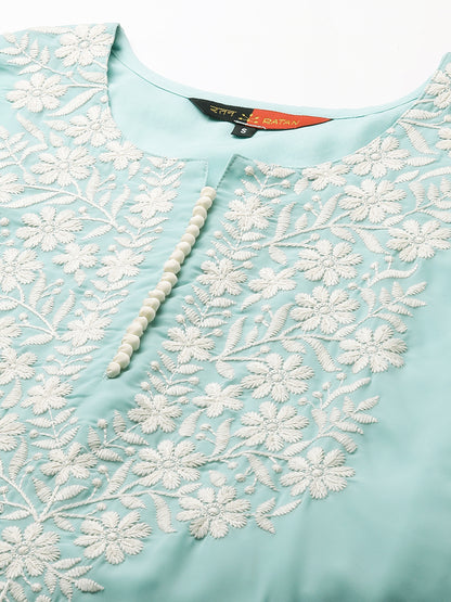 RATAN Women's Georgette Straight Lucknowi Chikankari Ethnic Wear Kurta