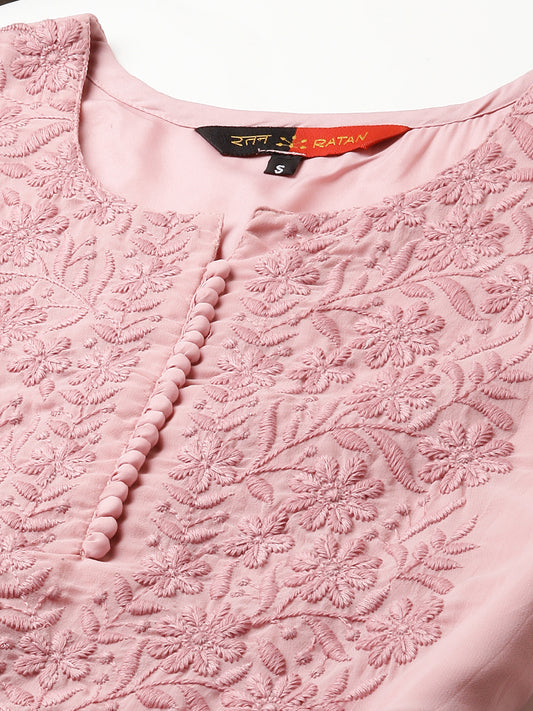 RATAN Women's Georgette Straight Lucknowi Chikankari Ethnic Wear Kurta