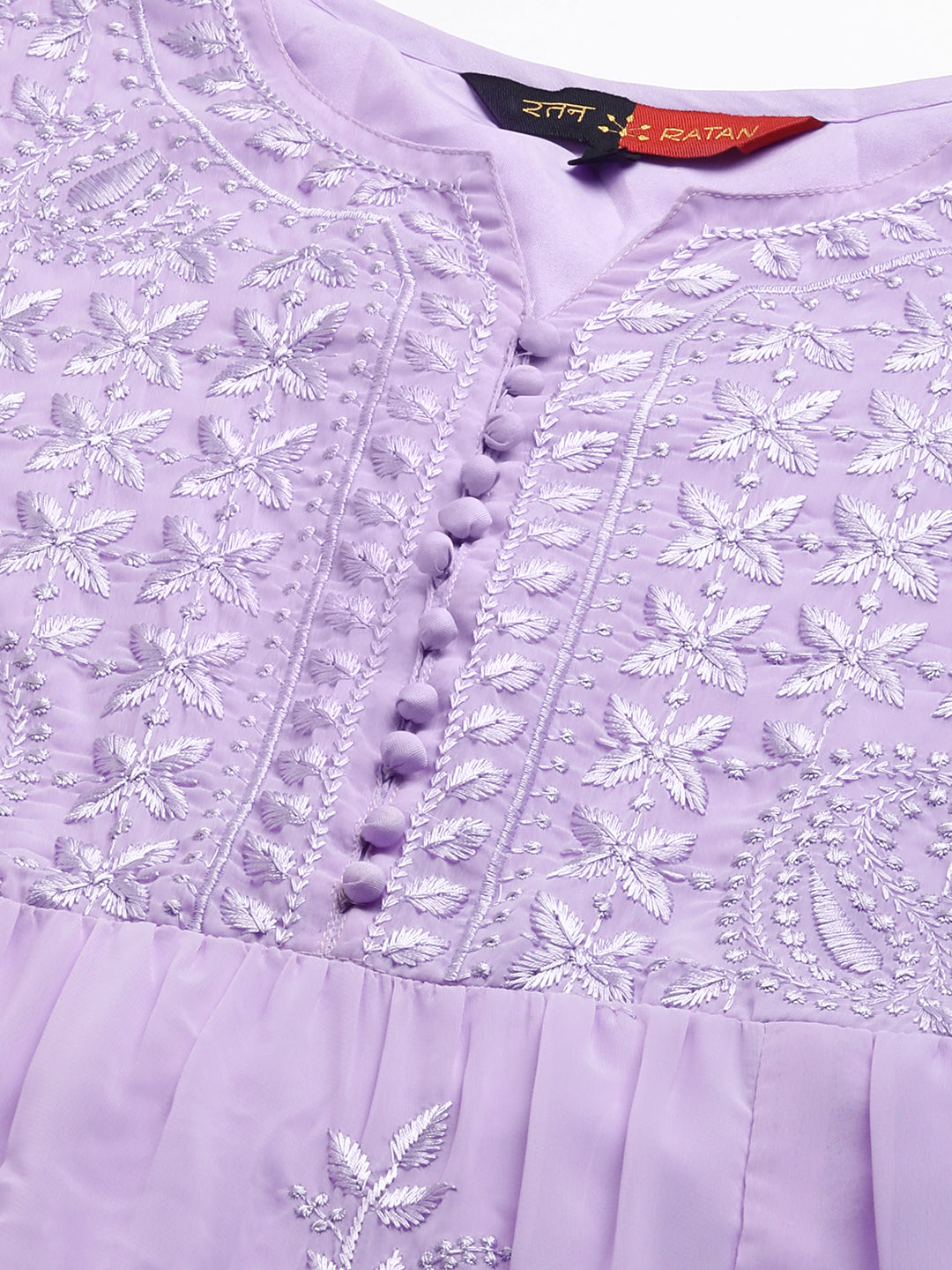 RATAN Women's Solid Georgette Tiered Chikankari Flared Kurti Gown Maxi Dress