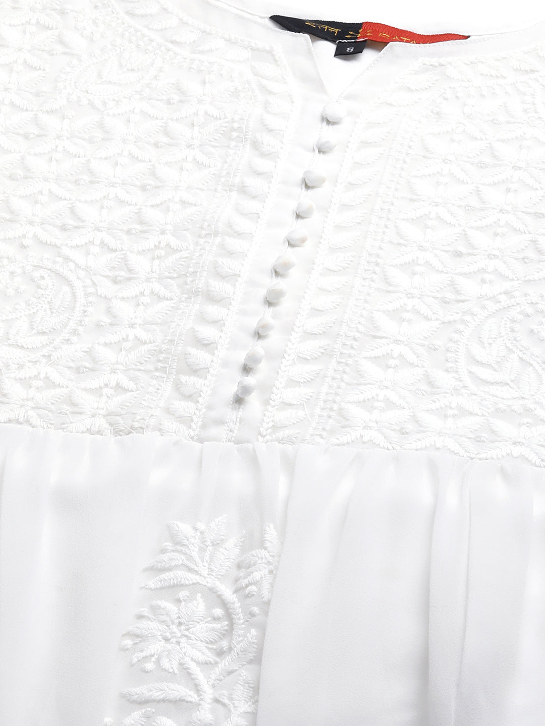 RATAN Women's Solid Georgette Tiered Chikankari Flared Kurti Gown Maxi Dress